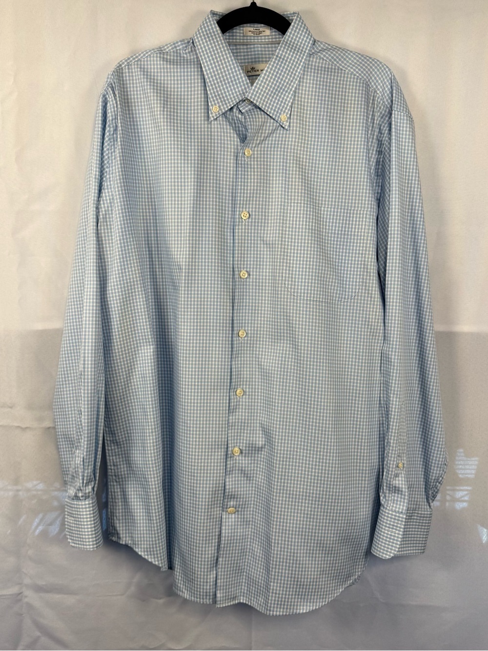 Peter Millar Crown Soft Blue White Gingham Button Down Shirt Large Silk Blend